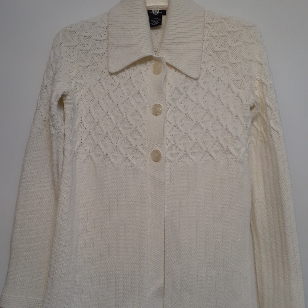 Calvin Klein White Knit Sweater button up